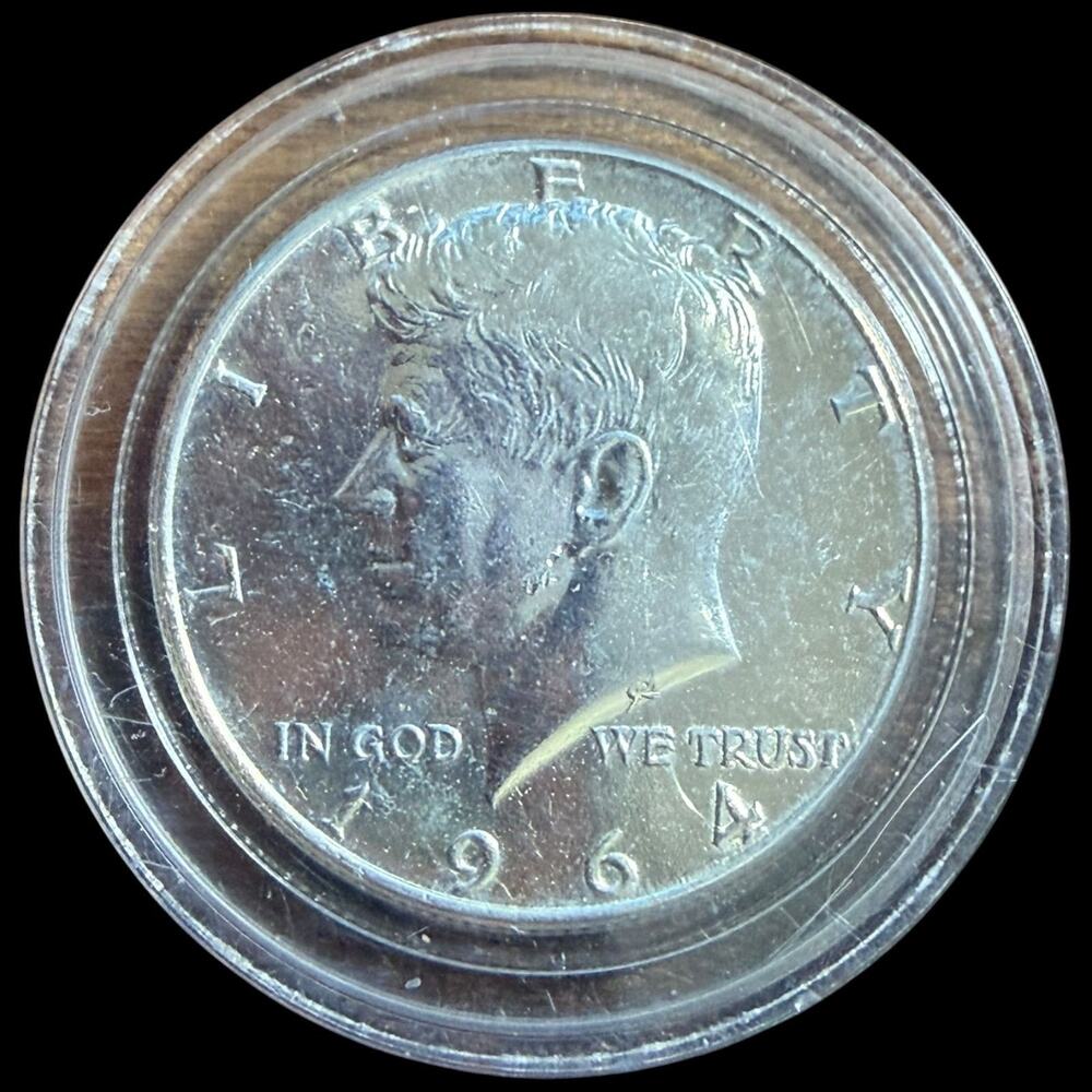 1964 Kennedy Half Dollar 90% Silver US Coin Circulated Scratched In Capsule